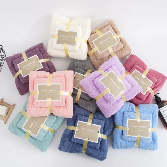 Coral Fleece Soft and Thick 35X75cm 70X140cm Microfiber Bath Towel Set 