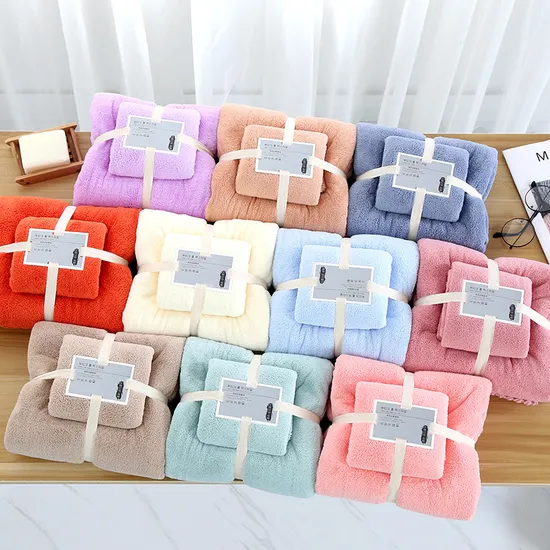 Striped Lint Free Coral Velvet Bath Towel Set Gift Hotel SPA Home Bathroom Soft Highly Absorbent 2 Pieces Bath Towel Set 