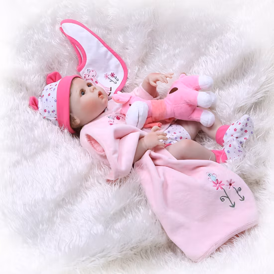 Reborn Baby Dolls Silicone Full Body 22 Inch Girl Doll Lifelike Realistic Bath Toy Birthday Gift Set