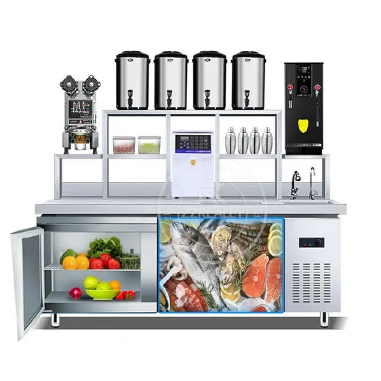 Stainless Steel Milk Tea Bubble Tea Counter Shaker Bar with Refrigerated Freezer Dual Temperature 